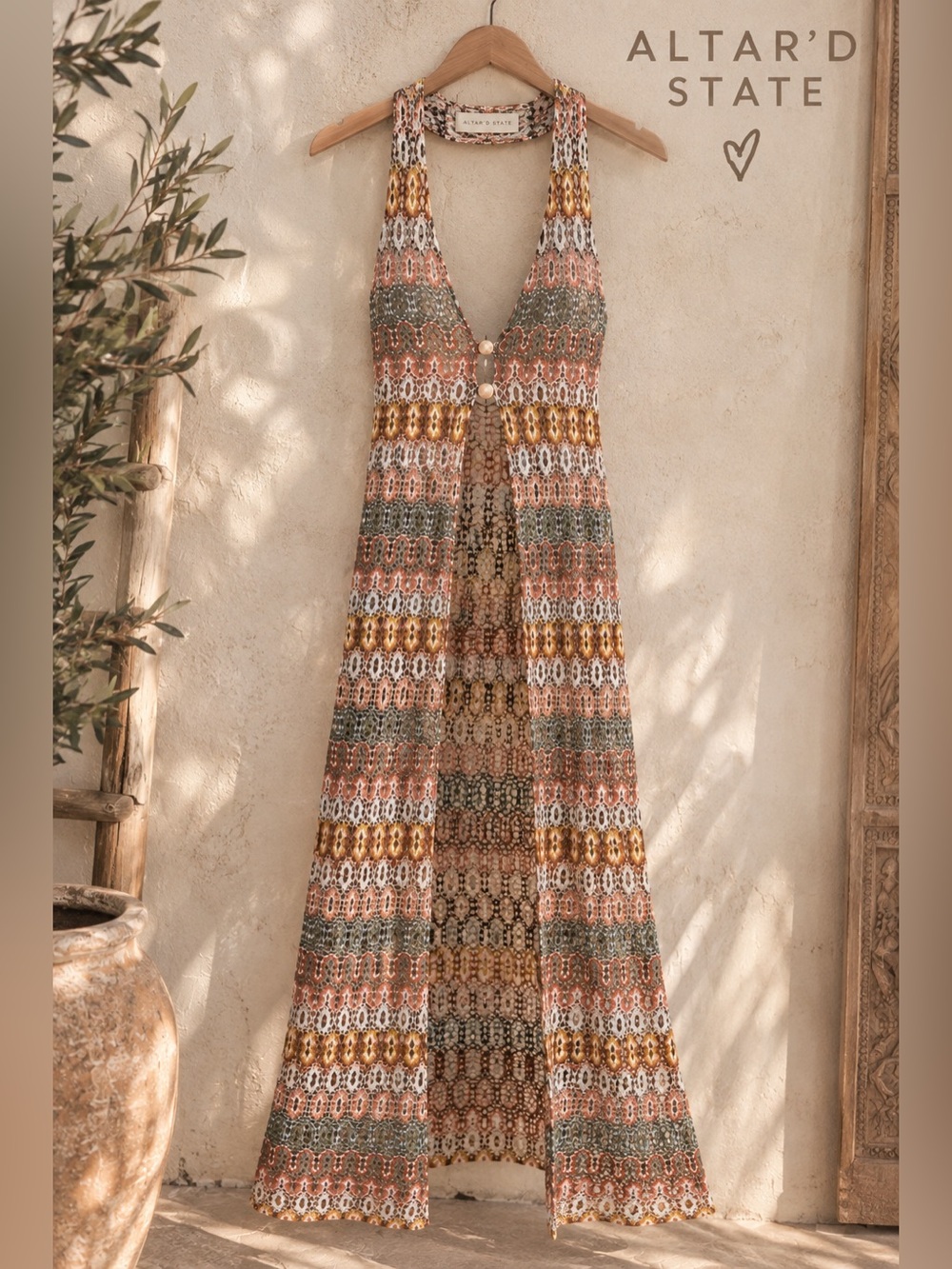 Altar'd State Multicolor Crochet Halter Duster Size Medium NWT
